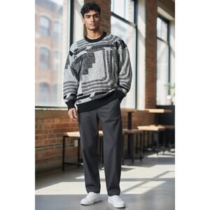 Vintage Steffano Man Cosby Style Sweater Black Grey Unisex Medium